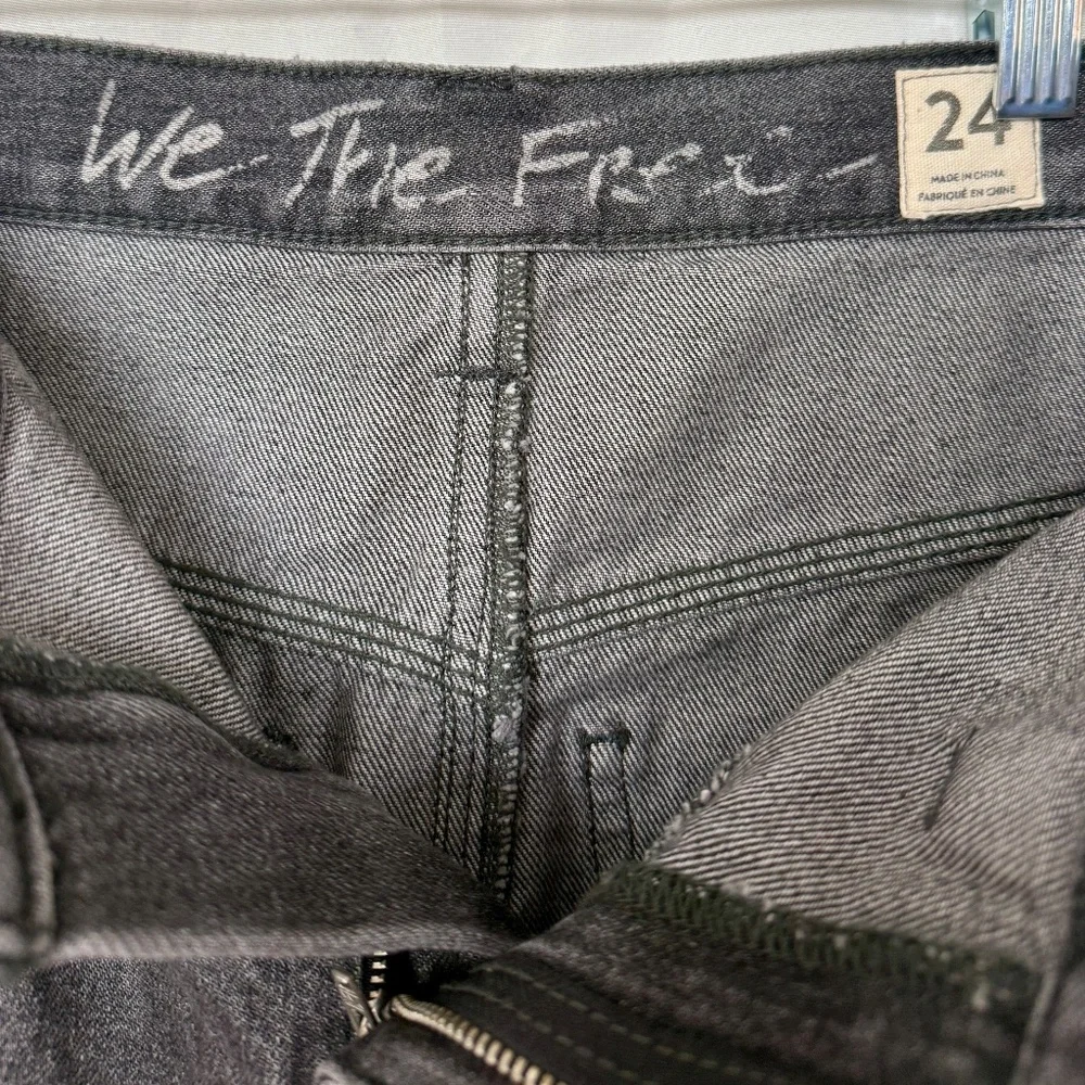 We The Free Free People | Pleated Raw Hem Denim Mini | Acid Wash Black | Sz 24